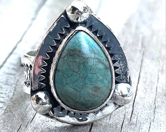 925 silver women's ring with turquoise cabochon size 57 or 8US ethnic style