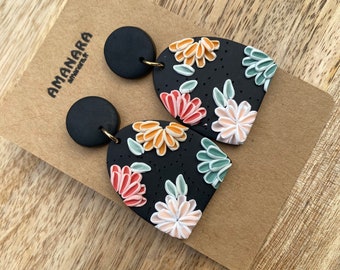 Handmade polymer clay earrings, handmade earrings, floral earrings, romantic earrings