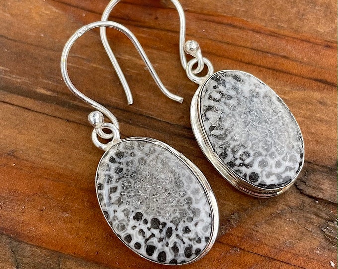 FOSSILIZED CORAL, SILVER 925, fossilized coral earrings, 925 silver earrings, coral earrings