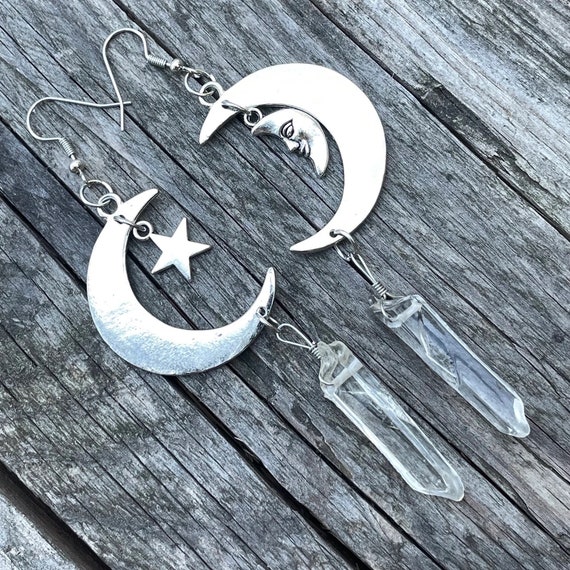Crescent moon and star earrings silver online