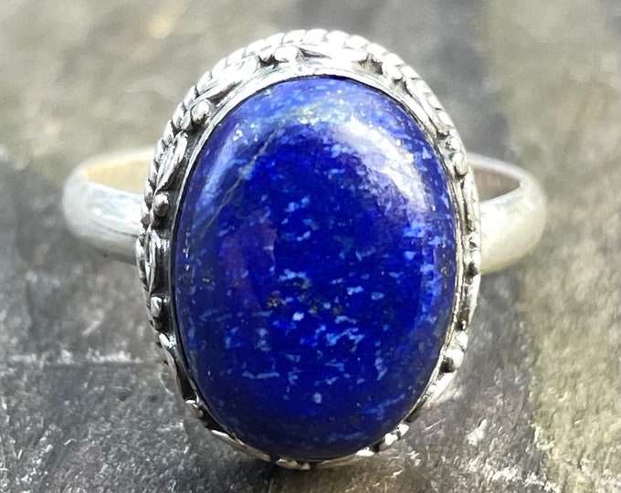 925 silver ring with lapis lazuli cabochon size 57 or 8US vintage style for men or women