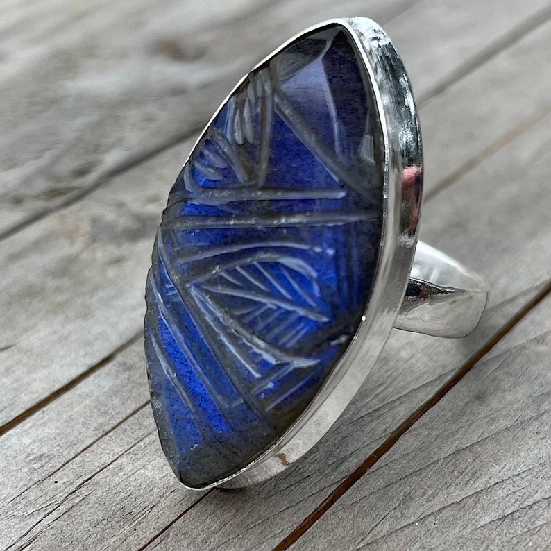 Bague labradorite sculpt\u00e9e et argent 925 taille 56 size 7.5 US