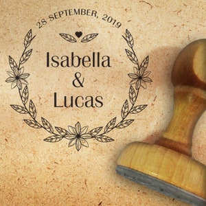 CUSTOM WEDDING SEAL, Cuño pour lien, détail de mariage, décoration de mariage, invitations de sceau de mariage, cadeaux, Laurier personnalisé Cuño