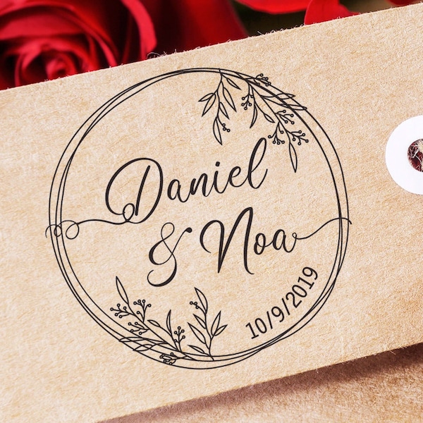 SELLO BODA, Sello Caucho Personalizado Enlace, Sello para Boda Invitaciones y Regalos de Boda con tu Nombre y Fecha, Diseño Elegante