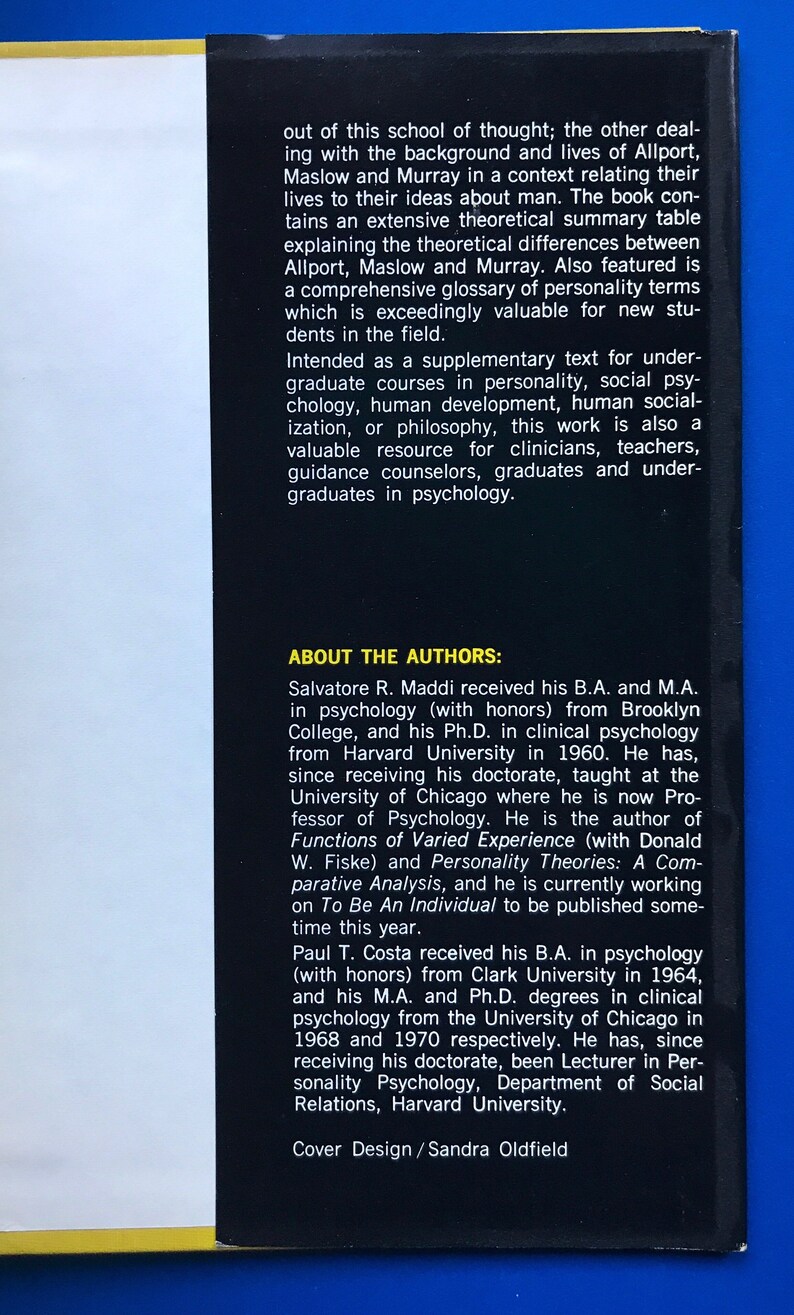 1972 Humanism In Personology Allport Maslow And Murray By Salvatore Maddi And Paul Costa Vintage Psychology Book First Edition Hardcover - 