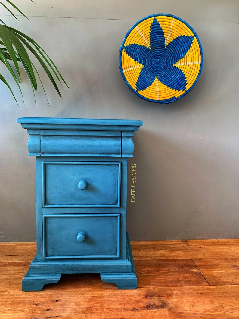Sold Sold Sold Boho Side Table With Drawers Painted Blue Etsy