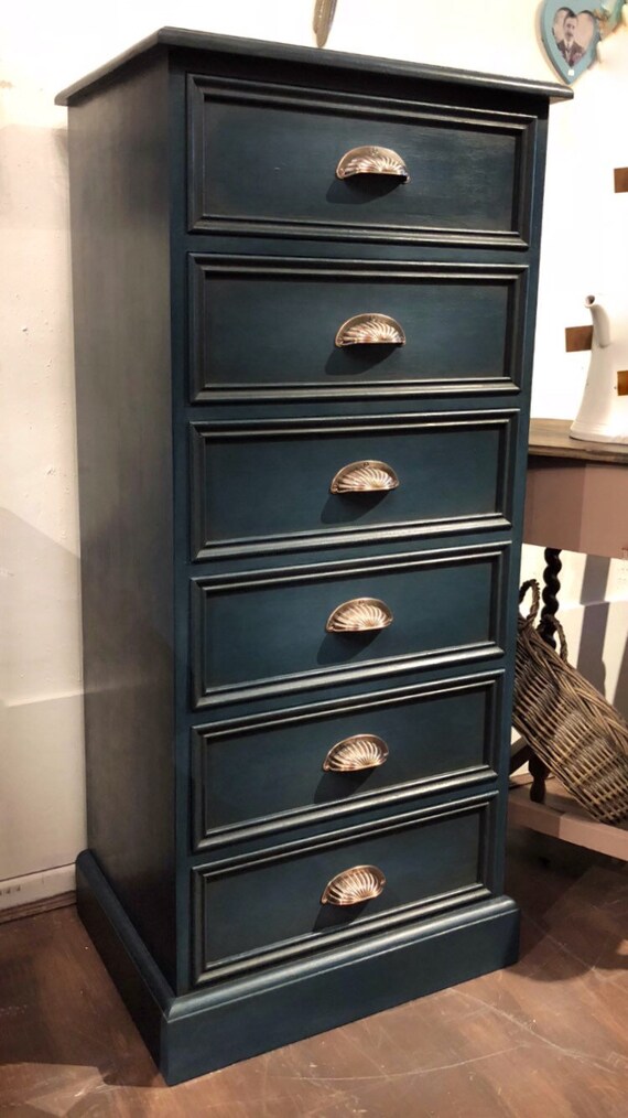 Sold Sold Sold Solid Pine Tallboy Painted Dark Blue Etsy