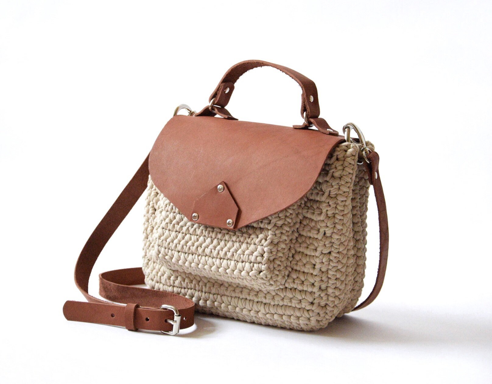 Brown leather crochet bag crossbody shoulder purse women Etsy