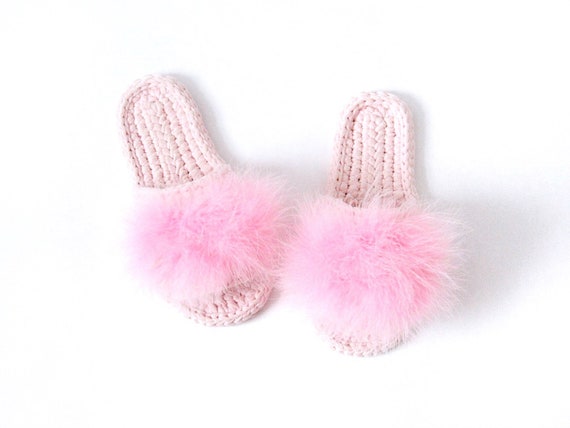 pink slippers with pom pom
