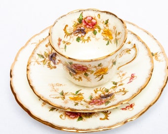 Antique China Teacup Trio &#39;May&#39; with Floral and Gilt Detail, Vintage Teacup and Saucer, Antique China Teacup Trios, Vintage Teatime