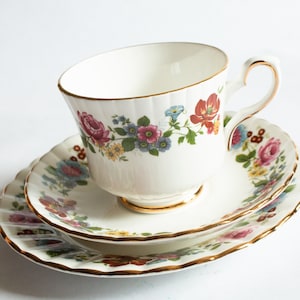 Vintage Floral Royal Stafford Bone China Teacup Trio, Vintage Floral China, Vintage Teatime