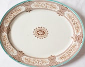 Antique Ashworth Bros. 39 Lucerne 39 Brown and White Transferware Meat Platter or Serving Plate with Blue and Red Trim, Antique Platters