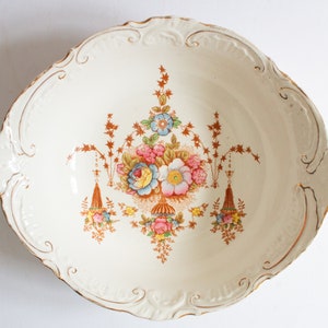 Crown Devon Fieldings Stoke on Trent "Vår"-mönster Blushware serveringsfat eller skål, antik Blushware