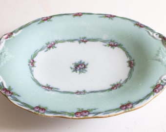 Antiker Charles Meigh & Son 'Improved Feldspar' Floral Blauer länglicher Halter oder Kuchenständer, antiker Kuchenständer, Vintage Teatime