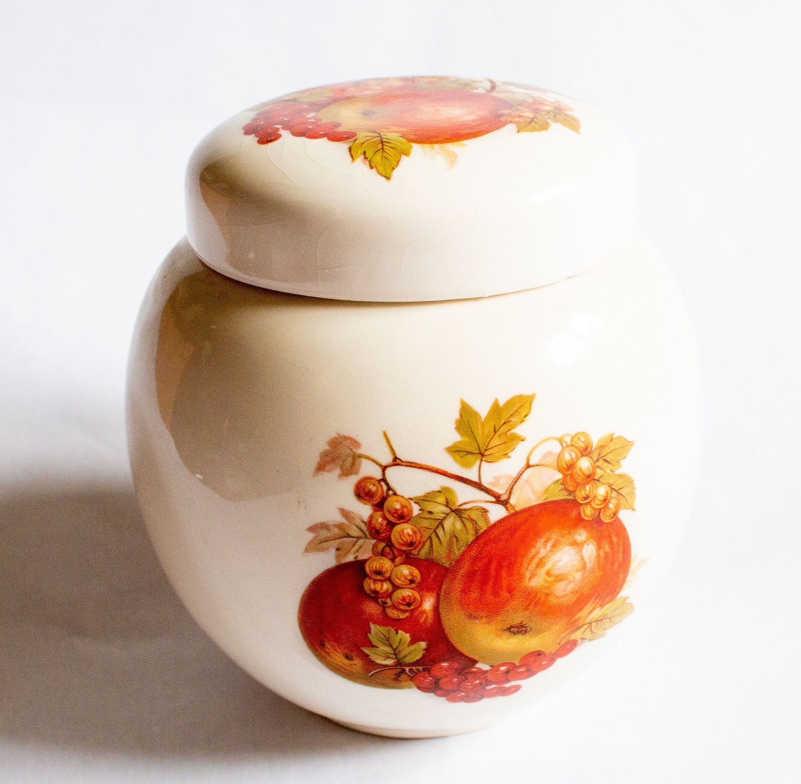 Vintage Ginger Jar Orchard Fruits Sadler Brown and White Etsy UK