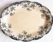 Antique Blue and White Graduated Large Meat Platter or Serving Plates, Antique Transferware China, Brown Transferware