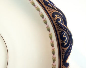 Royal Crown Chelsea Morris Antique Cake Plates with Greek Key and Floral Detail (2), Antique Bone China, vintage Teatime