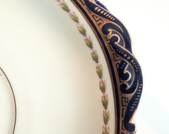 Royal Crown Chelsea Morris Antique Cake Plates with Greek Key and Floral Detail (2), Antique Bone China, Vintage Teatime