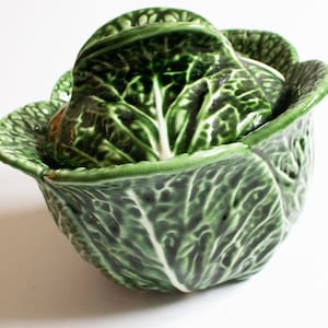Subtil Portugal Green Cabbage Leaf Majolica Lidded Tureen, Green Majolica, Salad Dishes, Cabbageware