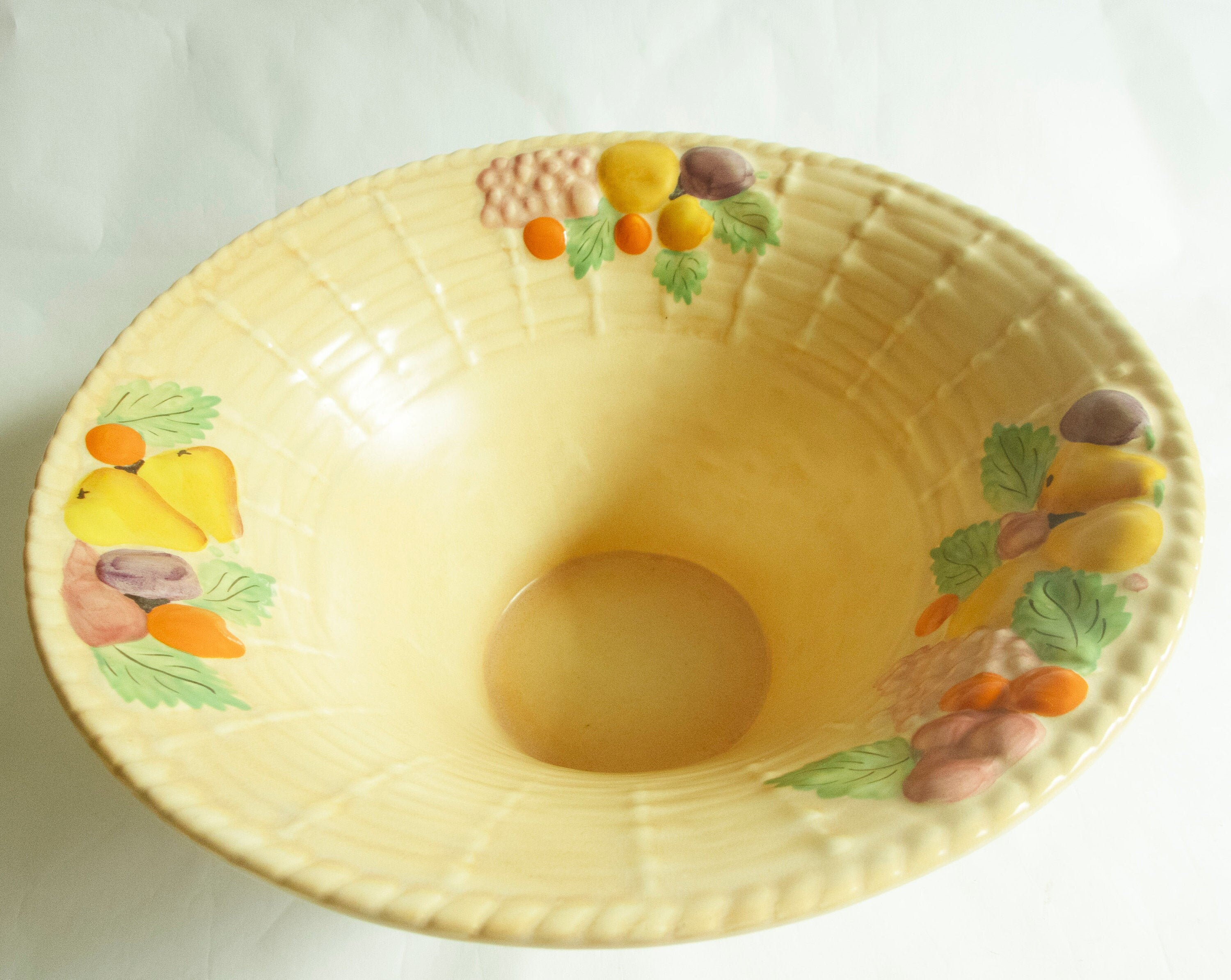 Carlton Ware Large Weaved Fruit Basket Bowl on Moulded Feet, Art Deco Fruit Bowl, Vintage Art Deco China