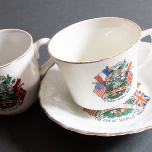 World War One Commemorative &#39;Rule Britannia&#39; Peace Mugs and Saucer, Vintage Mugs, Antique WW1 Memoribilia