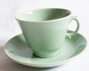 Woods Ware &#39;Beryl&#39; Pattern Mint Green Tea Cup and Saucer, Retro China, Vintage Teatime