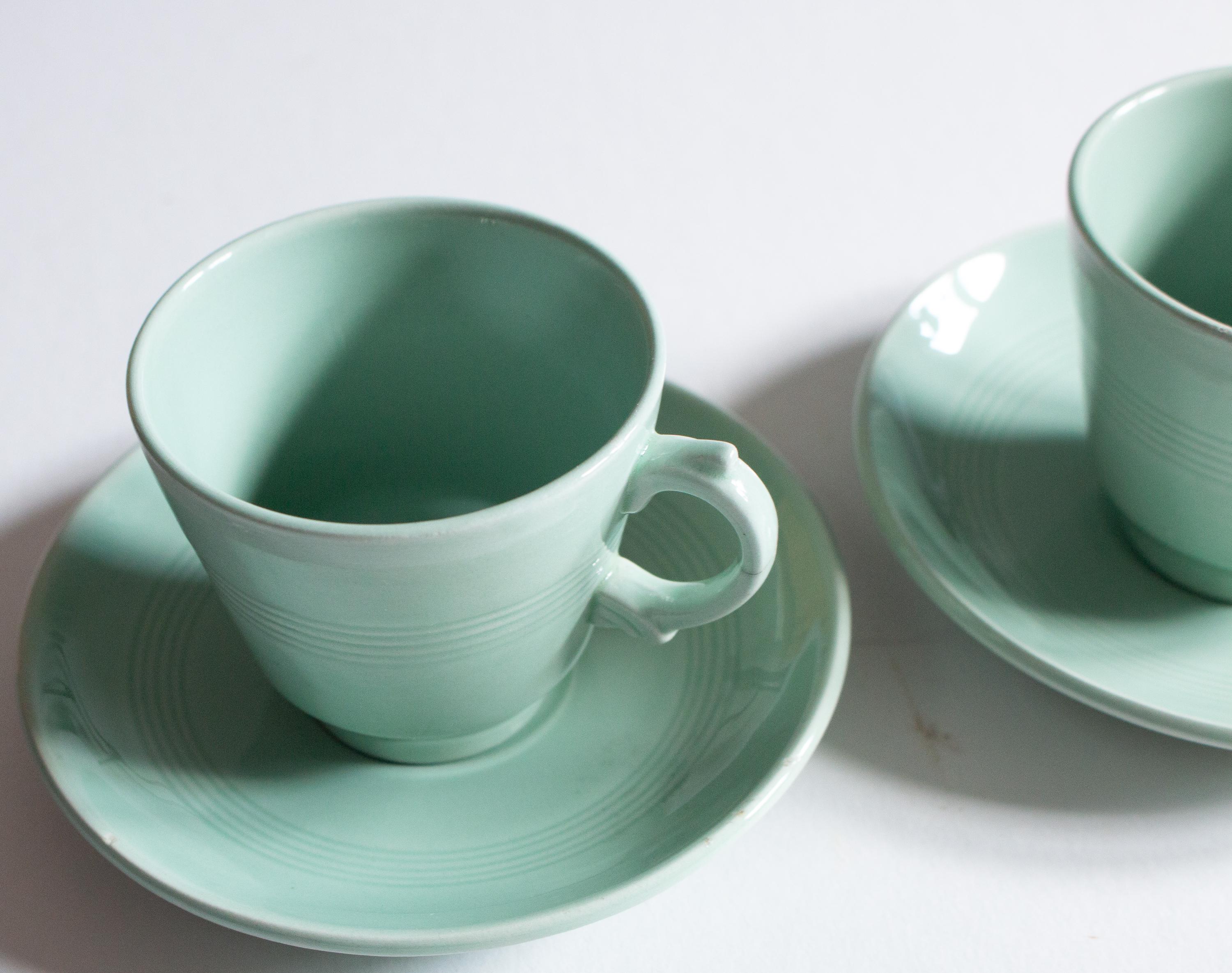 Woods Ware 'beryl' Pattern Mint Green Expresso Coffee Cups and