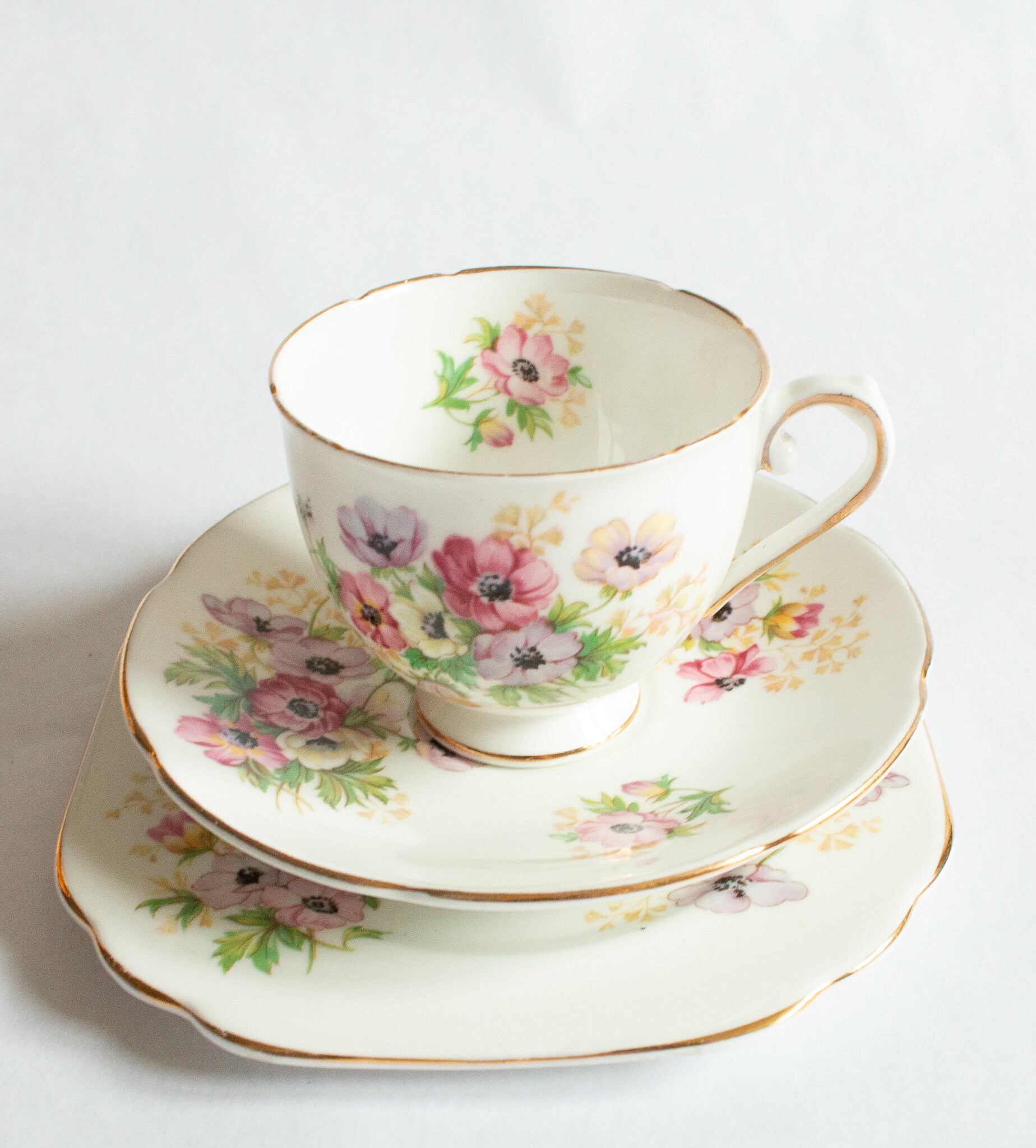 Stanley Fine Bone China Teacup Trio with Floral Detail, Vintage Teatime, Vintage Teacups