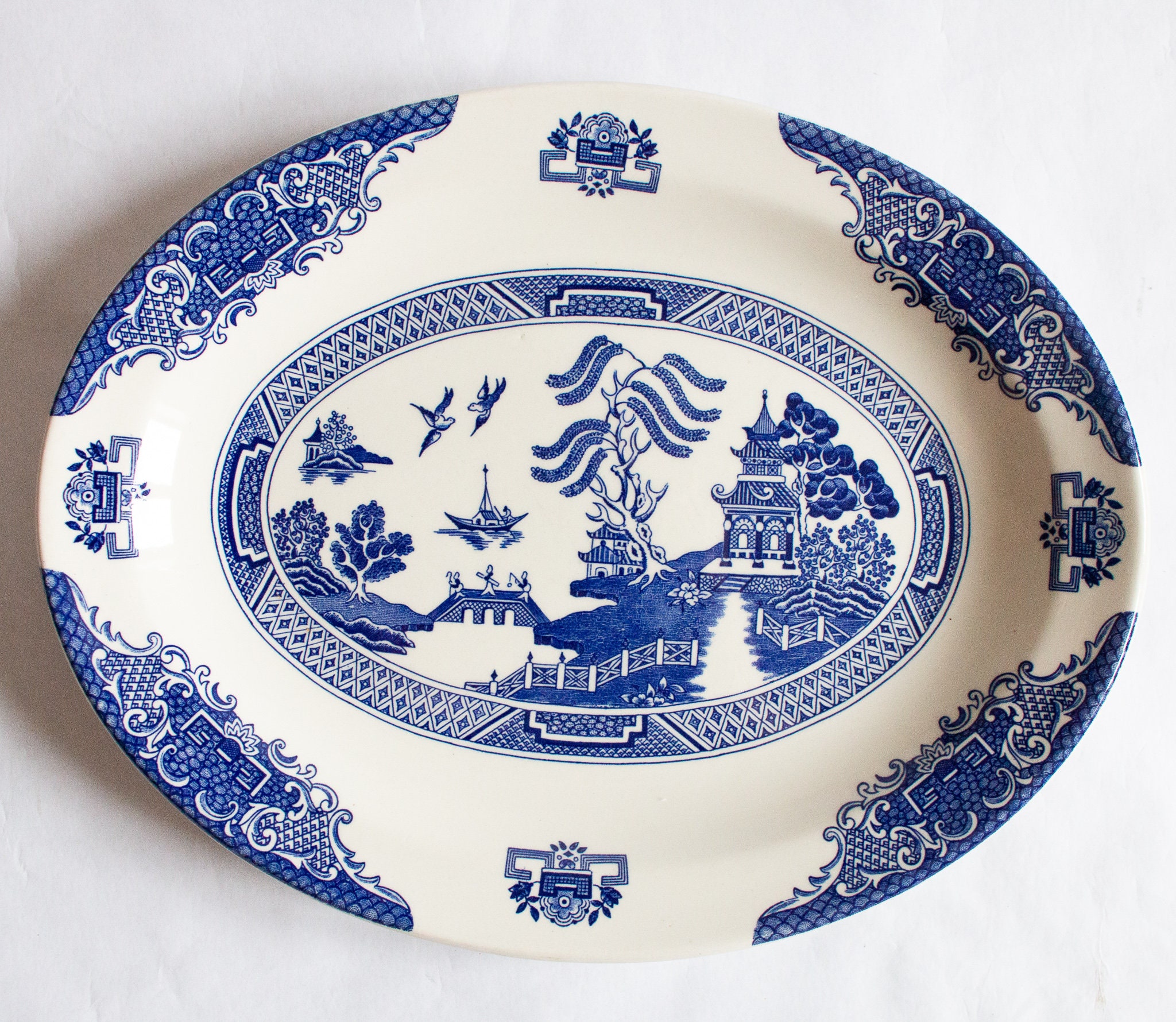 English Ironstone Pottery Blue and White Transferware willow Small Oval Platter Vintage Willow Pattern China EIT China Etsy Canada