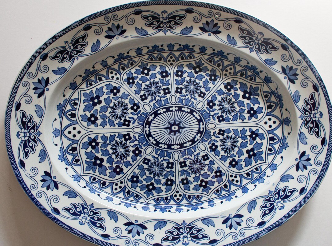 Antique Thomas Booth & Son 'indian Ornament' Pattern Large Blue and ...