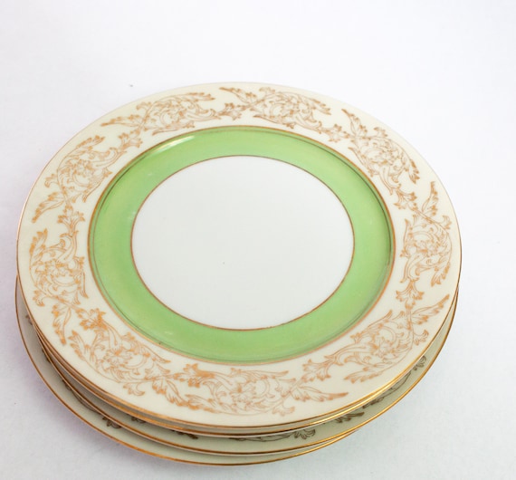 Piattini da portata vintage giapponesi Tokyo China verdi e dorati