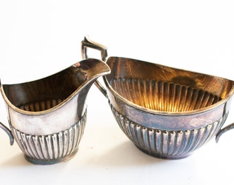 Antique James Deakin & Sons Silver Plate Sugar Bowl and Milk Jug Set, Antique Silver, Vintage Teatime