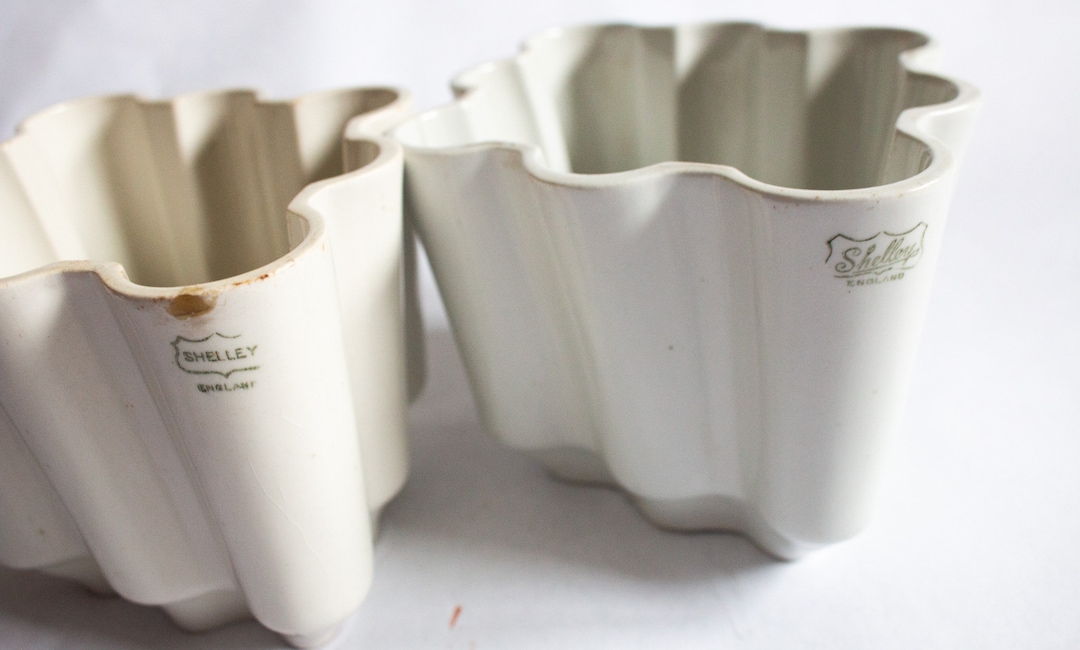 Shelley White Ceramic Jelly Moulds 2, Vintage Kitchen, Shelley China