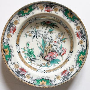 Antique Oriental Floral Pattern Rimmed Soup Bowl, Antique China