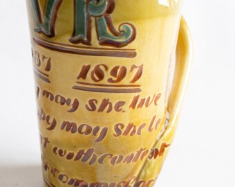 Antique Earthenware VR 1897 Queen Victoria Celebration Mug, Antique Souvenir Mug, Commemorative Mugs