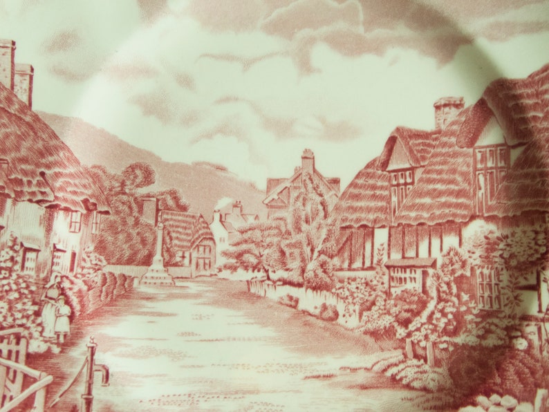 /'Olde English Countryside/' Red and White Ironstone Transferware Plate Johnson Bros
