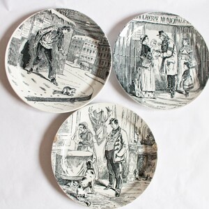Antique Creil & Montereau &#39;Paris assiege&#39; Black and White Earthenware Display Plates (3), Antique French China