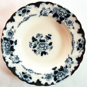 Antique Bishop & Stonier Large Rimmed Blue and White Transferware Soup Bowls or Fruit Saucer, Antique Blue Transferware