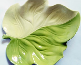 Carlton Ware England Large Green and Cream Leaf Plate