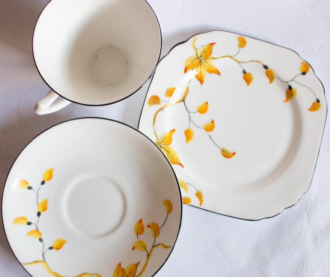 Vintage Art Deco Heathcote Best Bone China Teacup Trio With Etsy