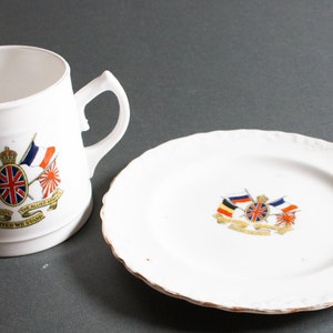 World War One Commemorative &#39;Rule Britannia&#39; Peace Mug and Plate, Vintage Mugs, Antique WW1 Memoribilia