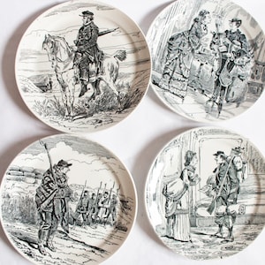 Antique Creil & Montereau &#39;Paris assiege&#39; Black and White Earthenware Display Plates (4), Antique French China