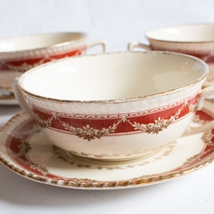 Vintage Ridgway Rot und Gold Doppelgriff Suppentassen oder Schüsseln (3), Vintage Ridgway