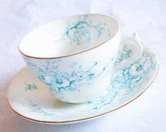 Allertons England 'Pansy' Pattern Blue and White Transferware Tea Cup and Saucer, Vintage Teatime