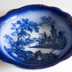 Antique Barkers & Kent &#39;Florence&#39; Pattern Flow Blue and White Transferware Serving Bowl, Antique China, Blue Transferware, Flow Blue China
