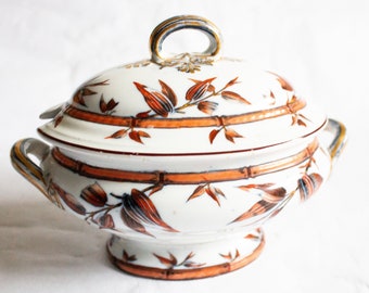 Antique Minton &#39;Bamboo&#39; Pattern Ironstone Small Lidded Tureen, Antique Ironstone