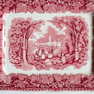 Masons &#39;Vista&#39; Pattern Ironstone Butter Dish Base or Similiar, Vintage Ironstone, Pink Transferware