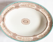 Antique Ashworth Bros. 39 Lucerne 39 Brown and White Transferware Oval Comport with Blue and Red Trim, Antique Platters