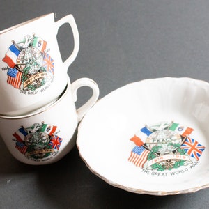 World War One Commemorative &#39;Rule Britannia&#39; Peace Mugs and Saucer, Vintage Mugs, Antique WW1 Memoribilia