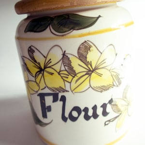 Vintage Toni Raymond Large Flour Storage Jar with Yellow Flower Detail, Vintage Kitchen Storage, Retro Kitchen China